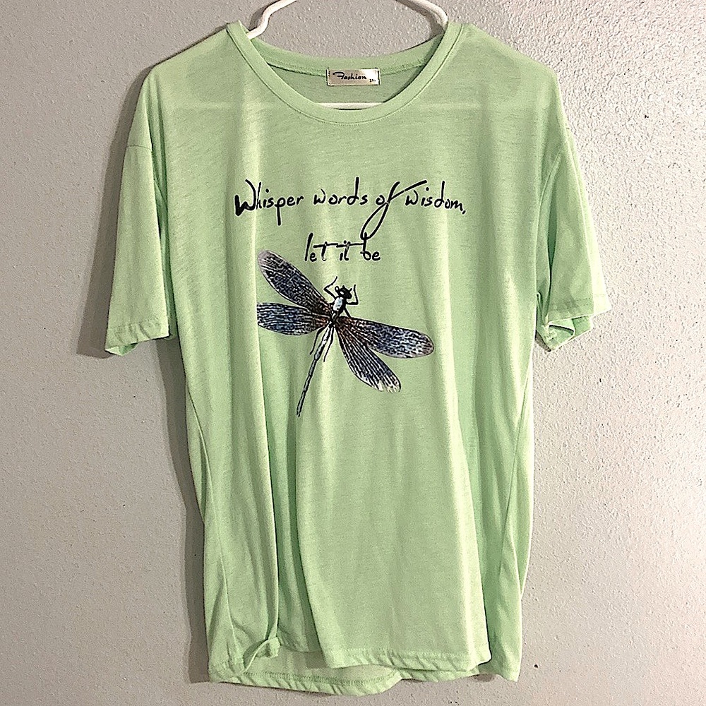 Whisper Words of Wisdom Let it Be Beatles Green Dragonfly Tee